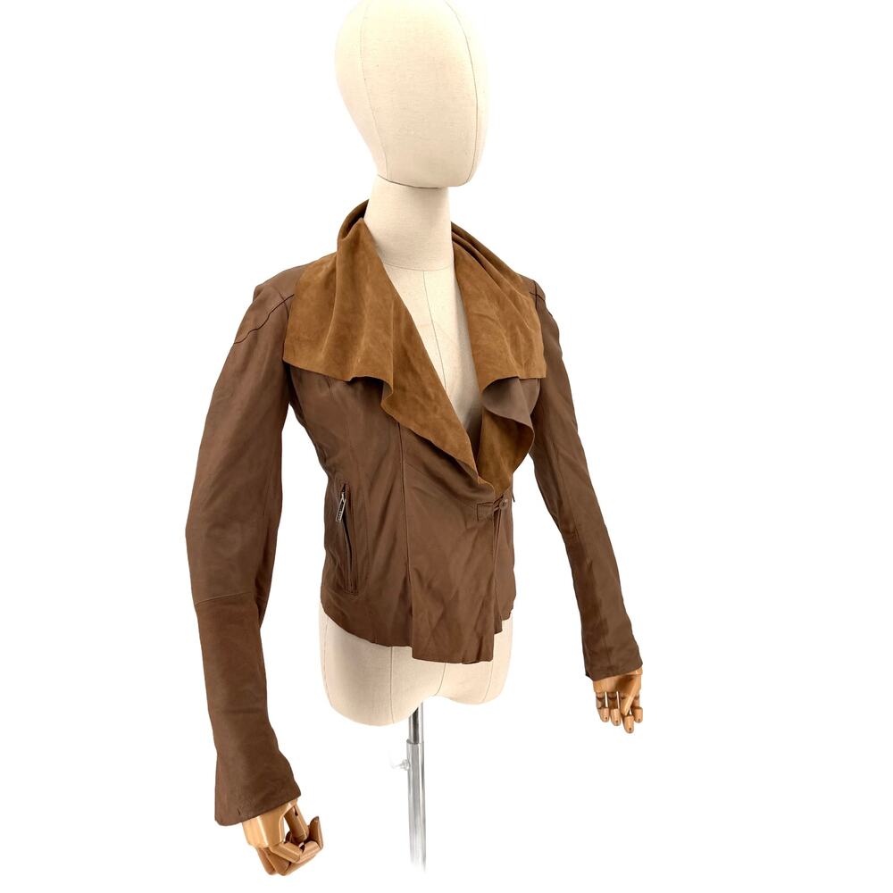Vintage Y2K Kors by Michael Kors Brown Genuine Leather Soft Draped Moto Jacket